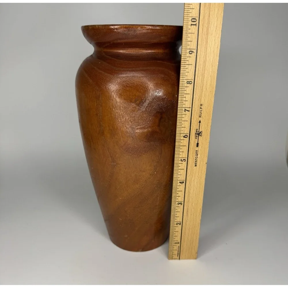 Vintage Mid Century Modern Turned‎ Wood Vase Handmade Hardwood MCM